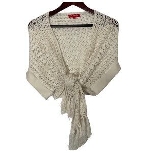 Derby Cream Crochet Cardigan Shawl with Tie Front Design; Size Medium; Beautiful